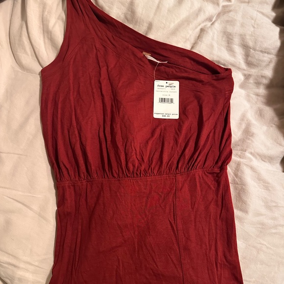 Free People Red Asymmetrical Ruched Top - Picture 1 of 7